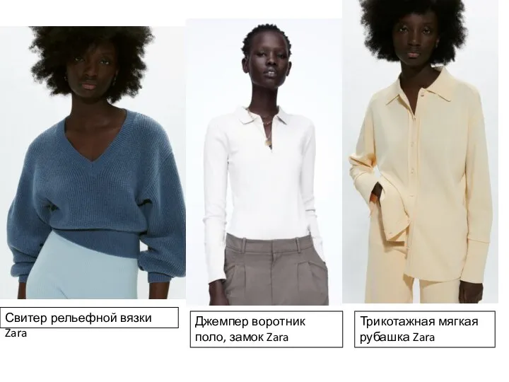 Свитер рельефной вязки Zara Джемпер воротник поло, замок Zara Трикотажная мягкая рубашка Zara