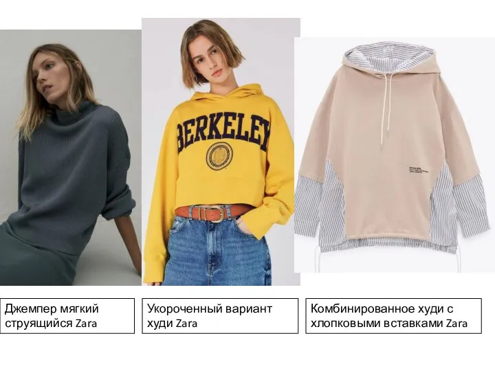 Джемпер мягкий струящийся Zara Укороченный вариант худи Zara Комбинированное худи с хлопковыми вставками Zara