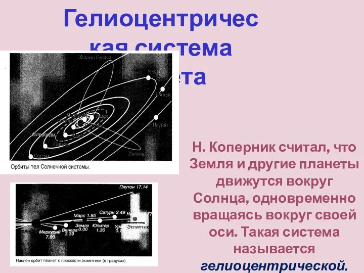 Гелиоцентрическая система отсчета Н. Коперник считал, что Земля и другие планеты движутся