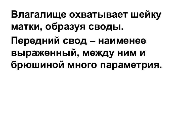 Влагалище охватывает шейку матки, образуя своды. Передний свод – наименее выраженный, между