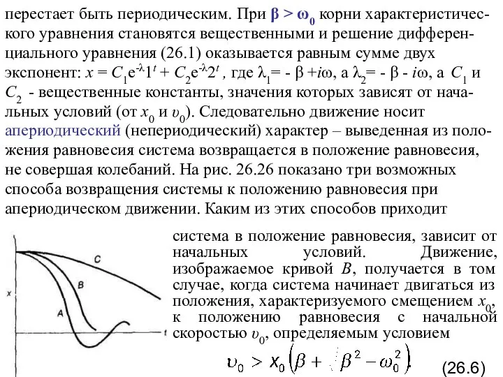 перестает быть периодическим. При β > ω0 корни характеристичес- кого уравнения становятся