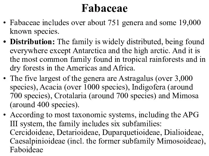 Fabaceae Fabaceae includes over about 751 genera and some 19,000 known species.