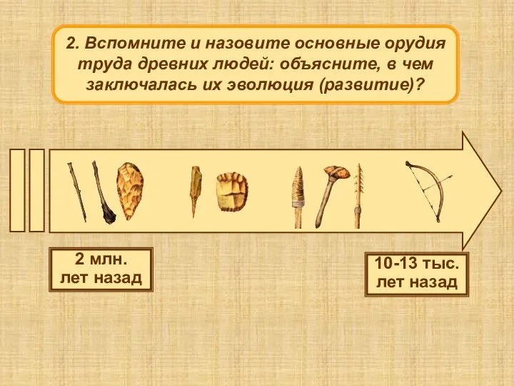 2. Вспомните и назовите основные орудия труда древних людей: объясните, в чем