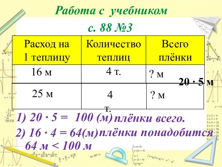 Работа с учебником с. 88 №3 4 т. 1) 20 ∙ 5