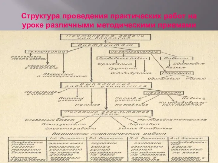 Структура проведения практических работ на уроке различными методическими приемами