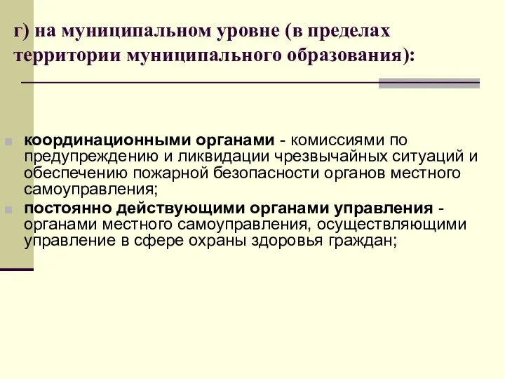 г) на муниципальном уровне (в пределах территории муниципального образования): координационными органами -