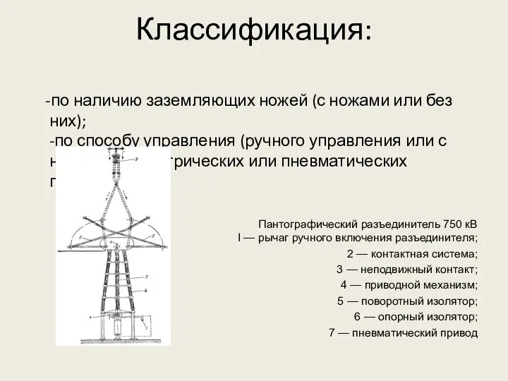 Классификация: -по наличию заземляющих ножей (с ножами или без них); -по способу