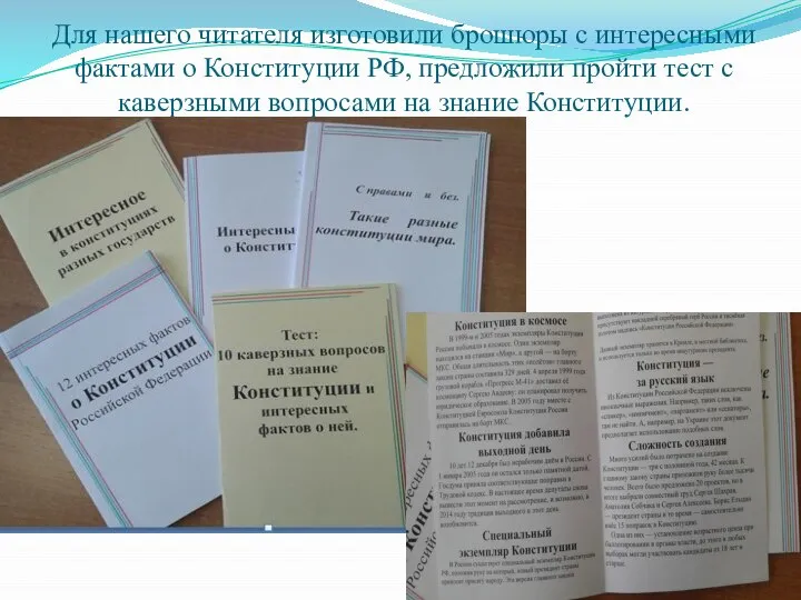 Для нашего читателя изготовили брошюры с интересными фактами о Конституции РФ, предложили