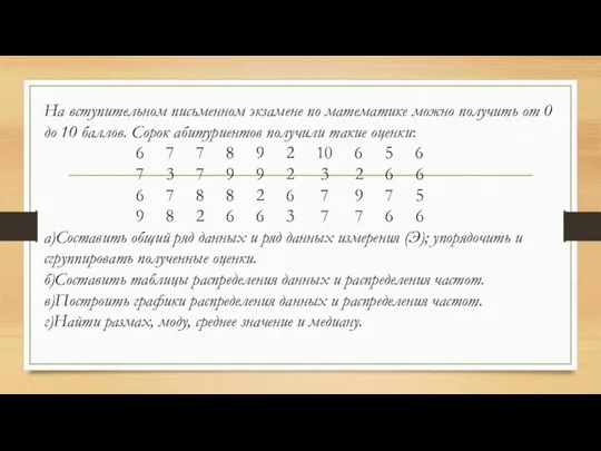 На вступительном письменном экзамене по математике можно получить от 0 до 10