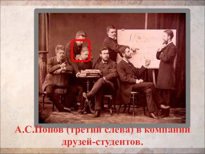 А.С.Попов (третий слева) в компании друзей-студентов.