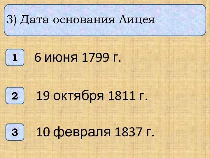 3) Дата основания Лицея 1 3 2 6 июня 1799 г. 19