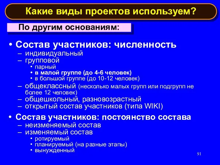 Состав участников: численность индивидуальный групповой парный в малой группе (до 4-6 человек)