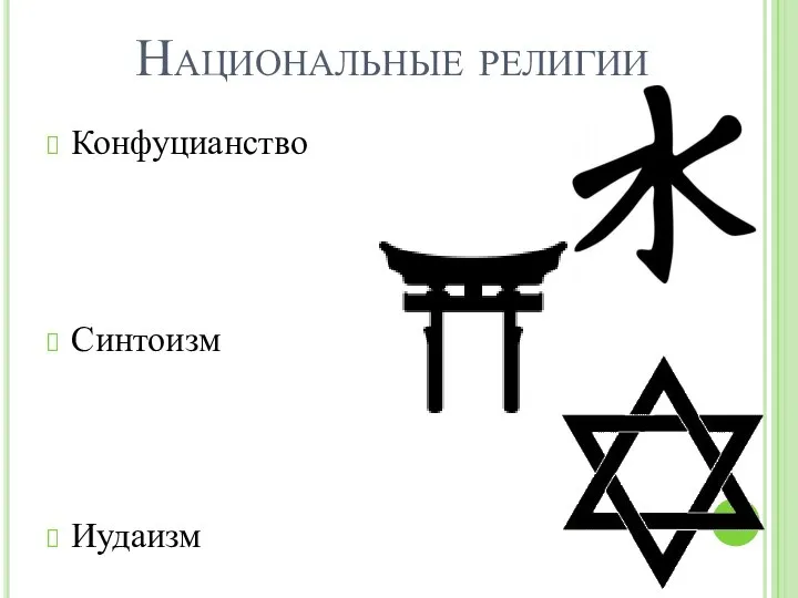 Национальные религии Конфуцианство Синтоизм Иудаизм