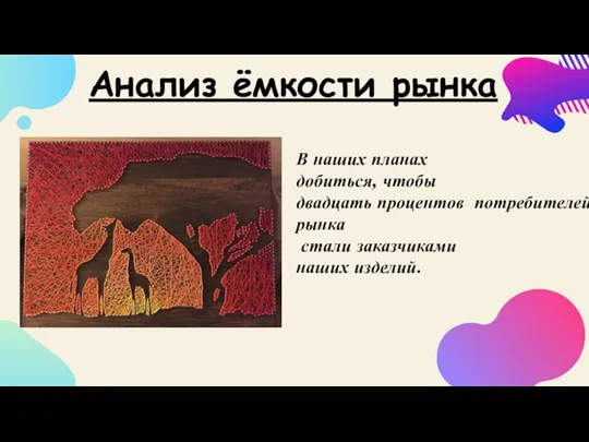 Анализ ёмкости рынка В наших планах добиться, чтобы двадцать процентов потребителей всего