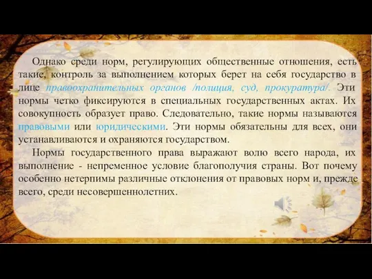 Однако среди норм, регулирующих общественные отношения, есть такие, контроль за выполнением которых