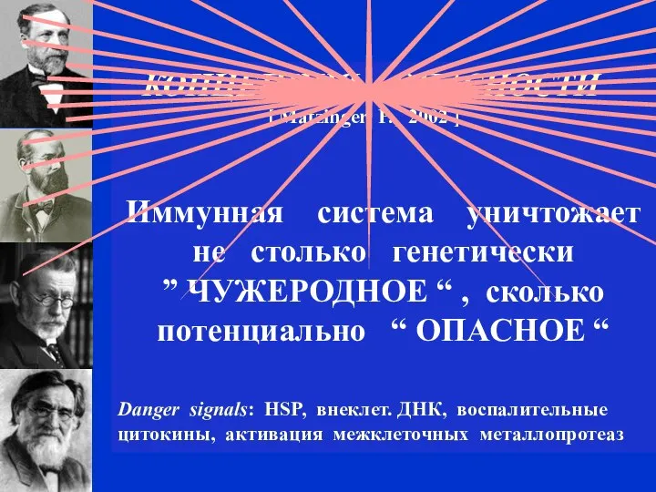 КОНЦЕПЦИЯ ОПАСНОСТИ [ Matzinger P., 2002 ] Иммунная система уничтожает не столько