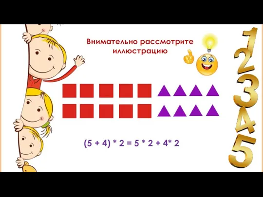 Внимательно рассмотрите иллюстрацию (5 + 4) * 2 = 5 * 2 + 4* 2