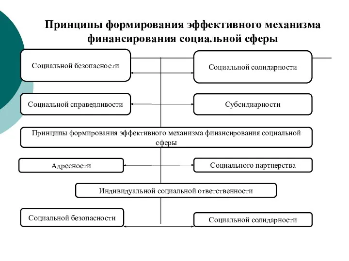 Принципы формирования эффективного механизма финансирования социальной сферы Социальной безопасности Социальной солидарности Социальной