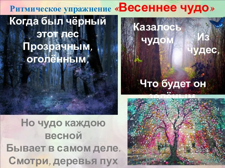 Ритмическое упражнение «Весеннее чудо» Но чудо каждою весной Бывает в самом деле.