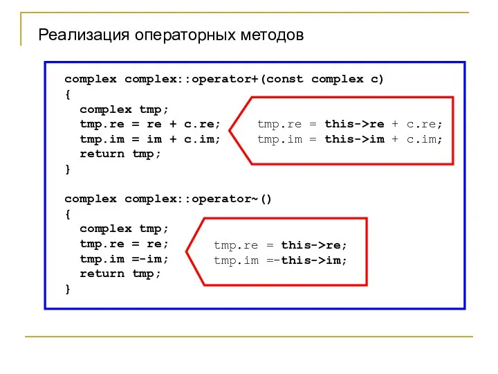 complex complex::operator+(const complex c) { complex tmp; tmp.re = re + c.re;