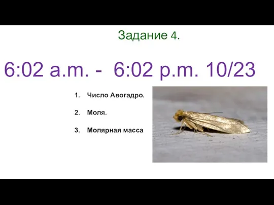 Задание 4. Число Авогадро. Моля. Молярная масса 6:02 a.m. - 6:02 p.m. 10/23