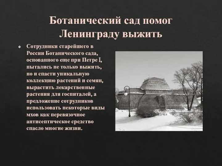 Ботанический сад помог Ленинграду выжить Сотрудники старейшего в России Ботанического сада, основанного