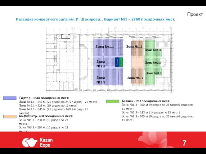 Рассадка концертного зала им. И. Шакирова. . Вариант №3 - 2760 посадочных
