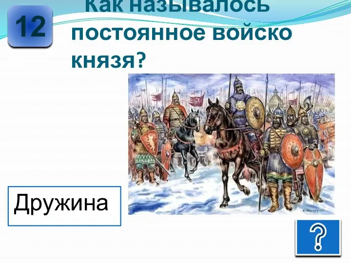 Как называлось постоянное войско князя? 12 Дружина