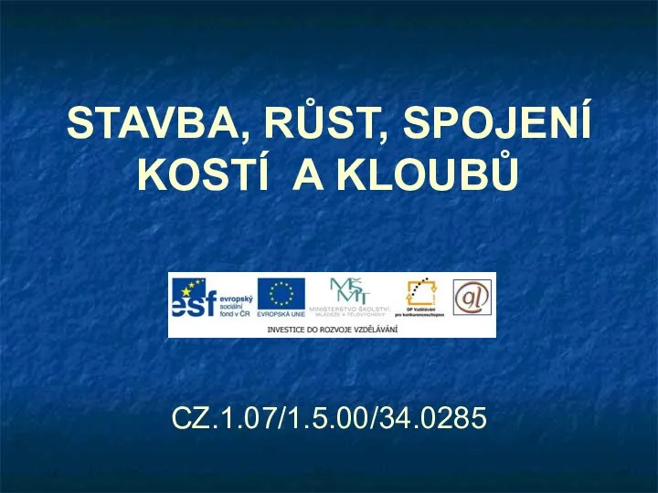 STAVBA, RŮST, SPOJENÍ KOSTÍ A KLOUBŮ CZ.1.07/1.5.00/34.0285