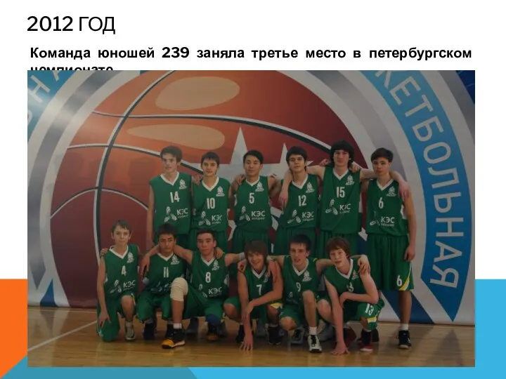 2012 ГОД Команда юношей 239 заняла третье место в петербургском чемпионате.