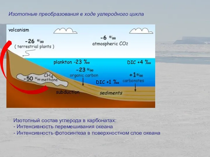 Изотопные преобразования в ходе углеродного цикла subduction volcanism Изотопный состав углерода в
