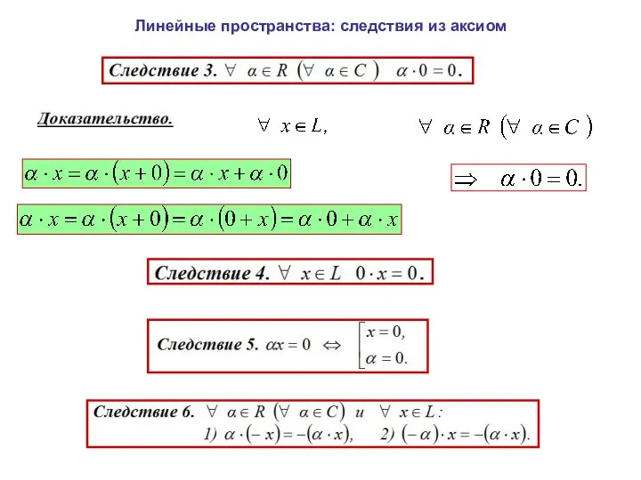 Линейные пространства: следствия из аксиом