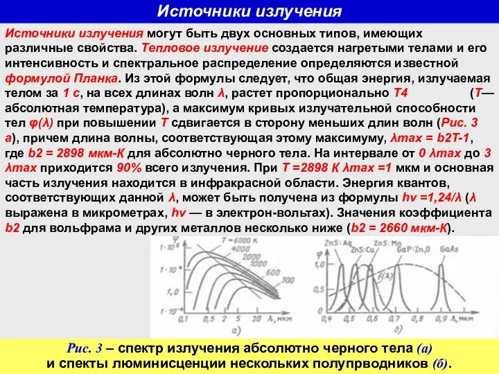 Источники излучения Источники излучения могут быть двух основных типов, имеющих различные свойства.