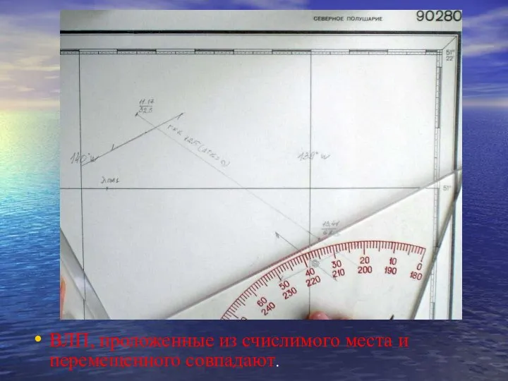 ВЛП, проложенные из счислимого места и перемещенного совпадают.