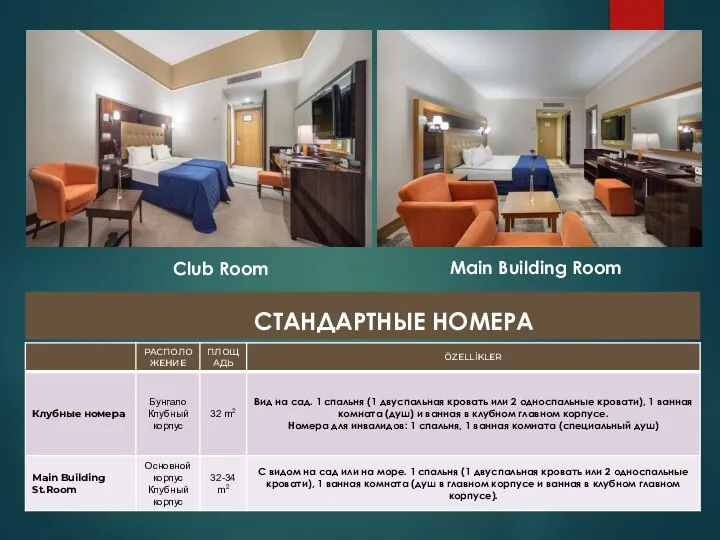 СТАНДАРТНЫЕ НОМЕРА Club Room Main Building Room