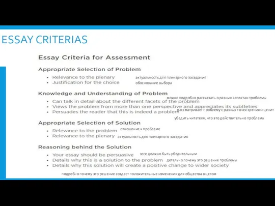 ESSAY CRITERIAS актуальность для пленарного заседания обоснование выбора можно подробно рассказать о