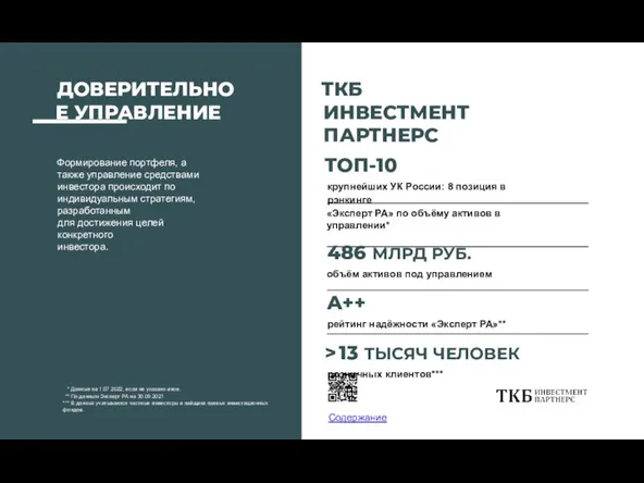 ТКБ ИНВЕСТМЕНТ ПАРТНЕРС ДОВЕРИТЕЛЬНОЕ УПРАВЛЕНИЕ * Данные на 1.07.2022, если не указано