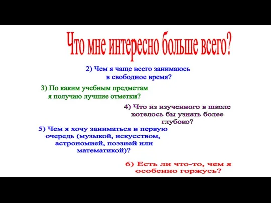 Что мне интересно больше всего? 2) Чем я чаще всего занимаюсь в