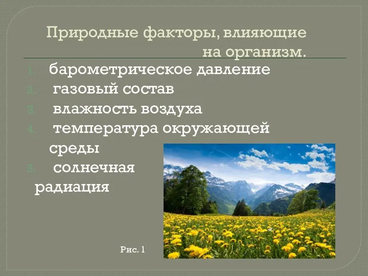 Природные факторы, влияющие на организм. барометрическое давление газовый состав влажность воздуха температура