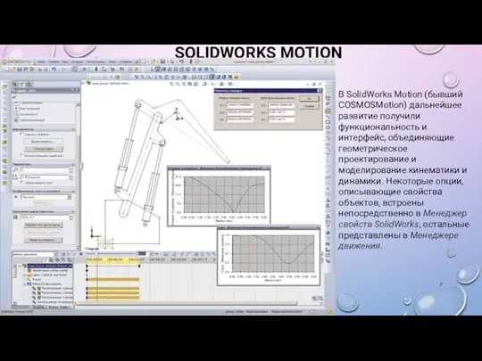 SOLIDWORKS MOTION В SolidWorks Motion (бывший COSMOSMotion) дальнейшее развитие получили функциональность и