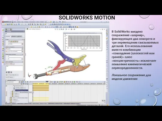 SOLIDWORKS MOTION В SolidWorks введено сопряжение «шарнир», фиксирующее два поворота и три