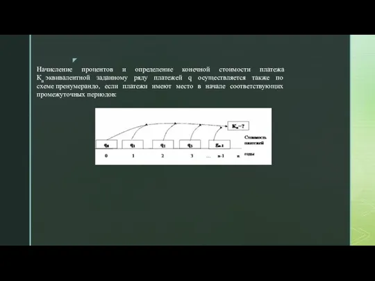 Начисление процентов и определение конечной стоимости платежа Кn эквивалентной заданному ряду платежей