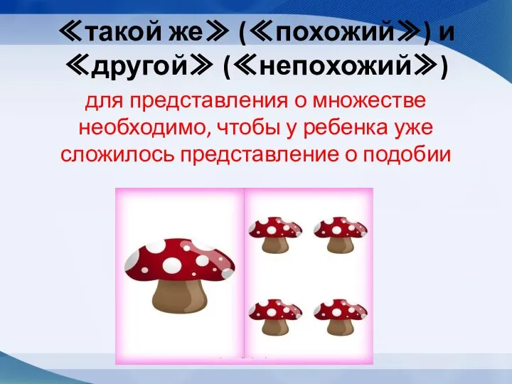 ≪такой же≫ (≪похожий≫) и ≪другой≫ (≪непохожий≫) для представления о множестве необходимо, чтобы