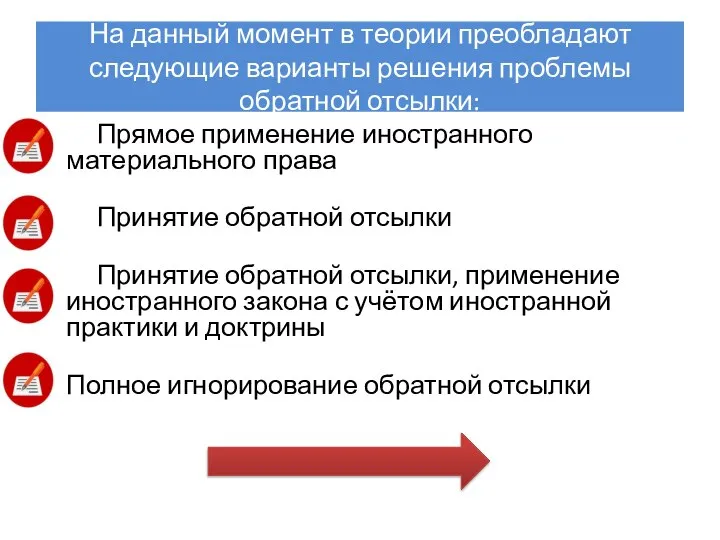 На данный момент в теории преобладают следующие варианты решения проблемы обратной отсылки: