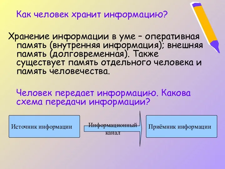 Как человек хранит информацию? Хранение информации в уме – оперативная память (внутренняя