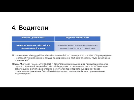 4. Водители Постановление Минтруда РФ и Минобразования РФ от 13 января 2003