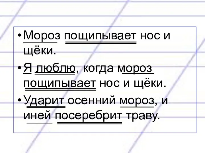 Мороз пощипывает нос и щёки. Я люблю, когда мороз пощипывает нос и