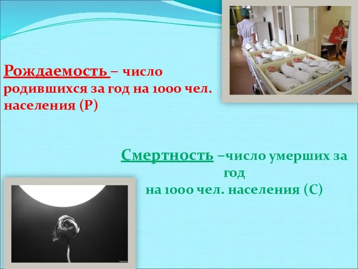 Рождаемость – число родившихся за год на 1000 чел. населения (Р) Смертность