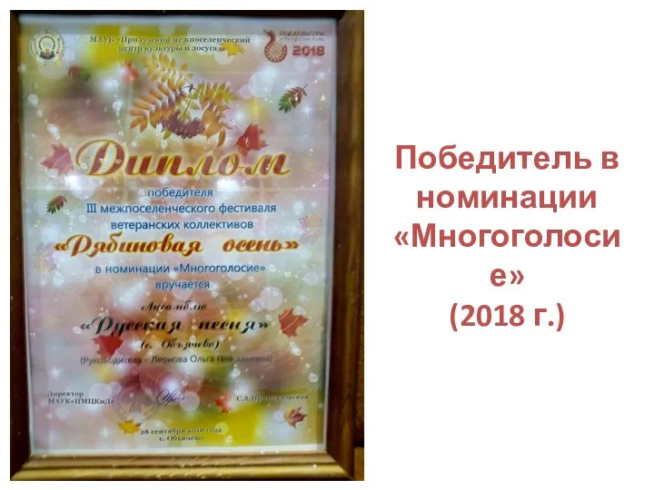 Победитель в номинации «Многоголосие» (2018 г.)