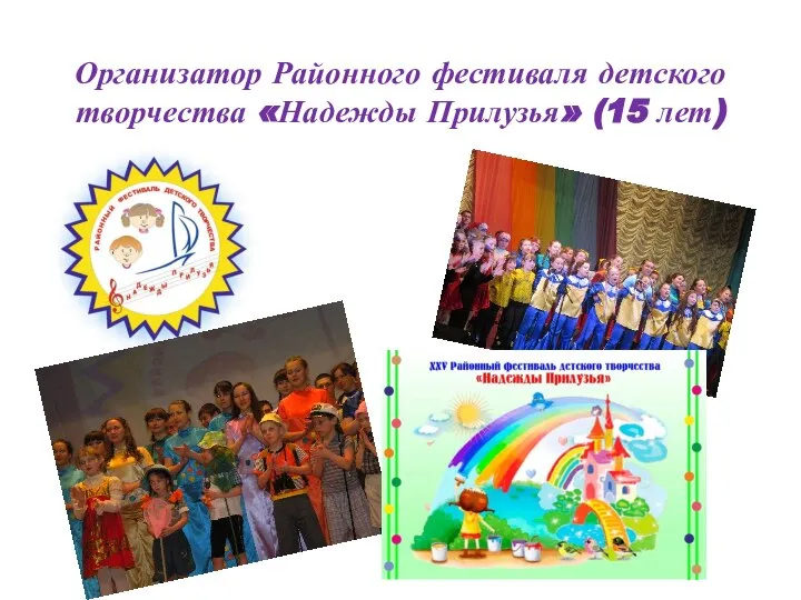 Организатор Районного фестиваля детского творчества «Надежды Прилузья» (15 лет)